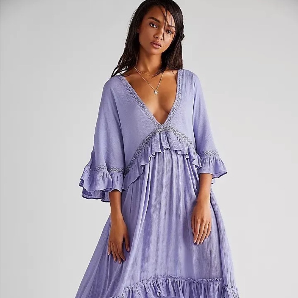 FREE PEOPLE Sz XS PARADISO MAXI DRESS RUFFLE MAXI DRESS FROZEN VIOLET